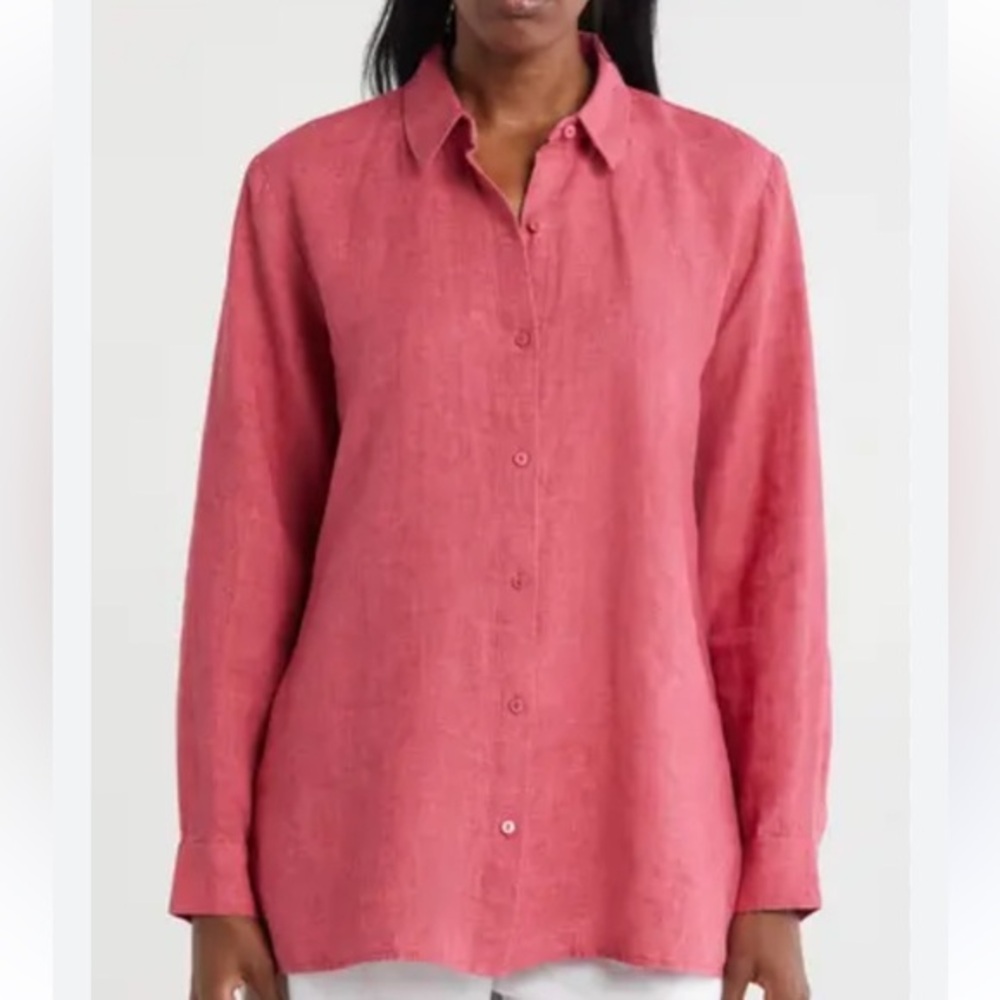 EILEEN FISHER NWT WOMEN’S ORGANIC LINEN BUTTON UP SHIRT SZ M
